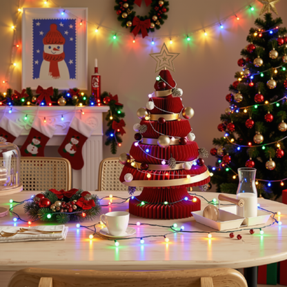 Árvore de Natal de 99 cm de Altura, Mini Árvore de Papel Dobrável com Iluminação Natal