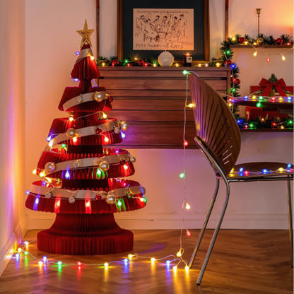 Árvore de Natal de 99 cm de Altura, Mini Árvore de Papel Dobrável com Iluminação Natal