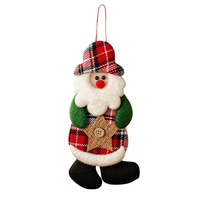 Kit 1 Enfeites Pendente Árvore Natal Papai Noel Boneco De Neve Xadrez 17cm*9cm