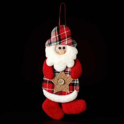 Kit 1 Enfeites Pendente Árvore Natal Papai Noel Boneco De Neve Xadrez 17cm*9cm