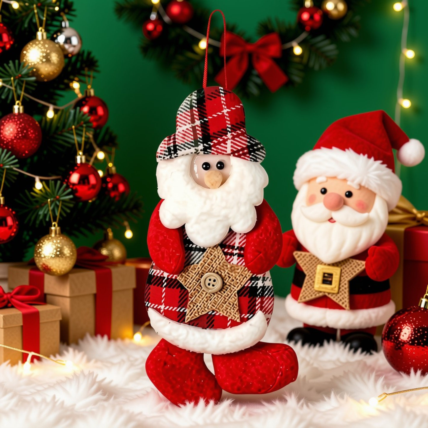 Kit 1 Enfeites Pendente Árvore Natal Papai Noel Boneco De Neve Xadrez 17cm*9cm