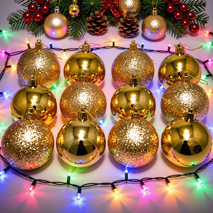 Kit 12 Bolas Douradas Enfeite Natalino Árvore Natal 50mm Bola Dourada para Árvore