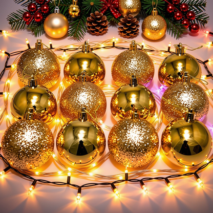 Kit 12 Bolas Douradas Enfeite Natalino Árvore Natal 50mm Bola Dourada para Árvore