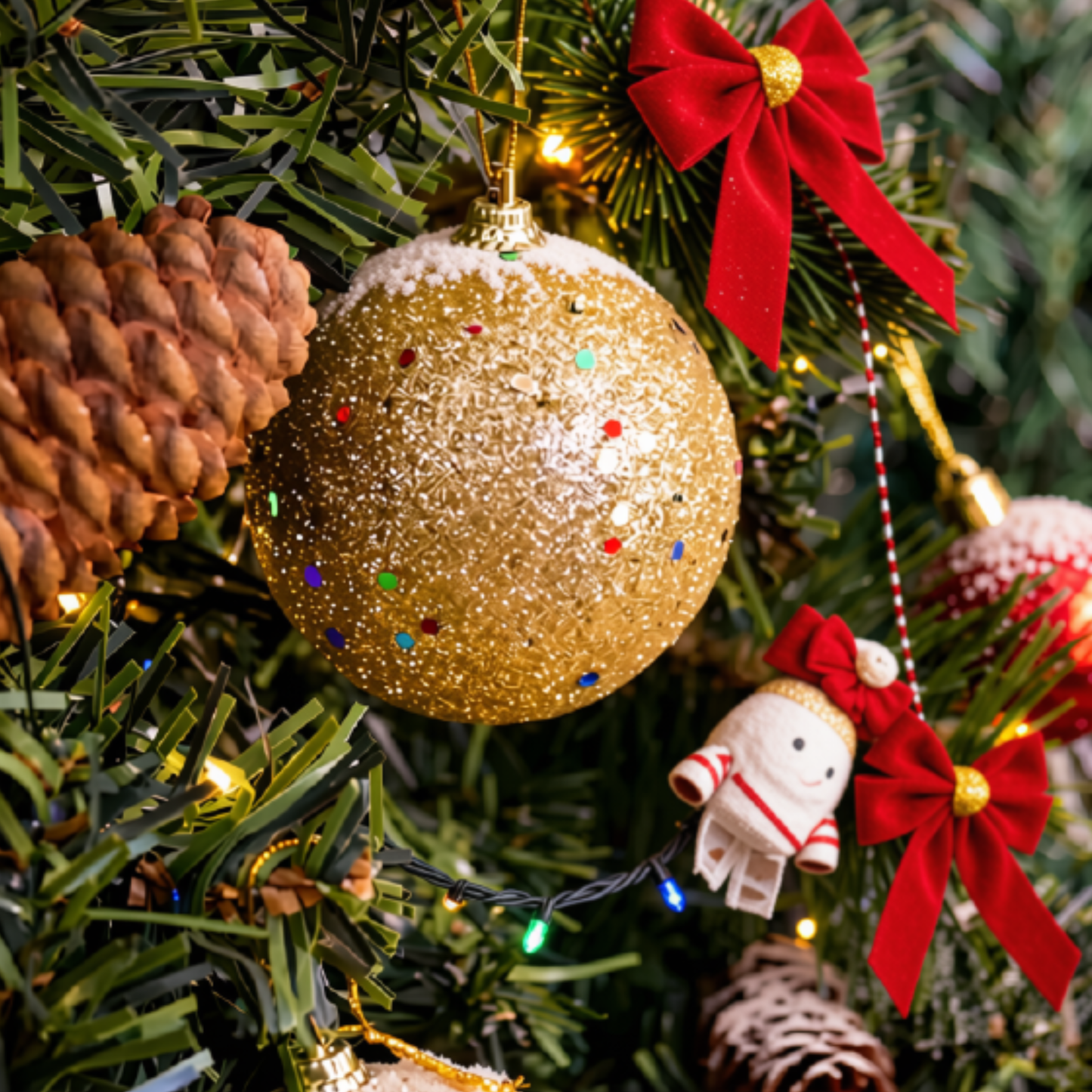 Bola de Natal 2 Peças Bolas Enfeite Natalino Árvore Natal Dourado Glitter 70mm Ornamento