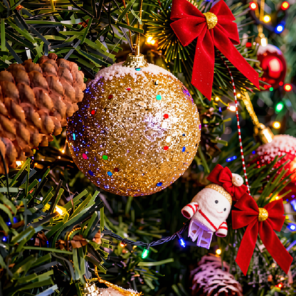Bola de Natal 2 Peças Bolas Enfeite Natalino Árvore Natal Dourado Glitter 70mm Ornamento