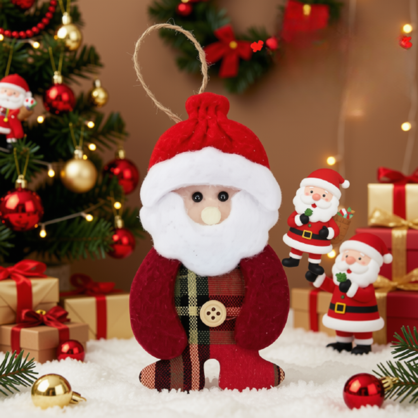 Kit 1 Peças Enfeite Árvore Natal Pendente Papai Noel Boneco de Neve 14cm Ornamento