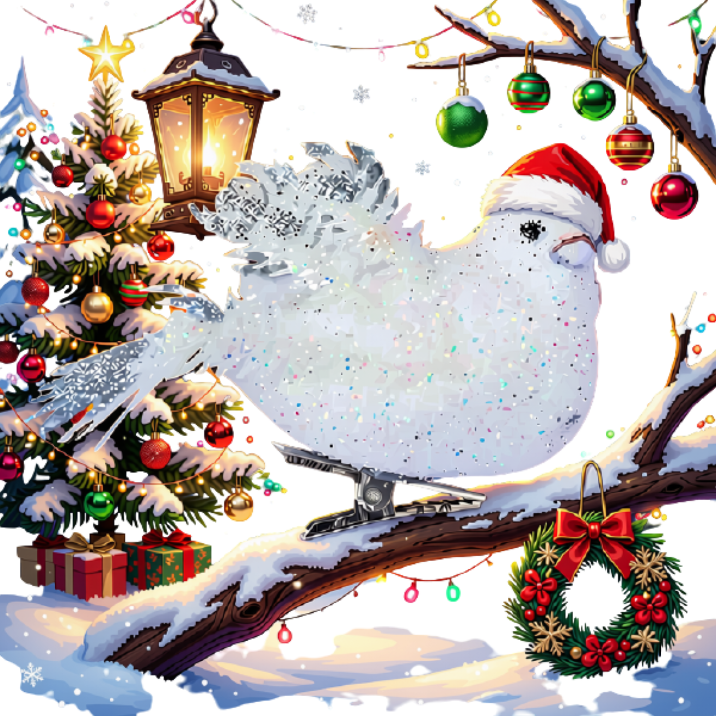 Kit 4 Decoração Natal Presilha Pássaro Branco com Glitter Pássaro Branco Árvore de Natal
