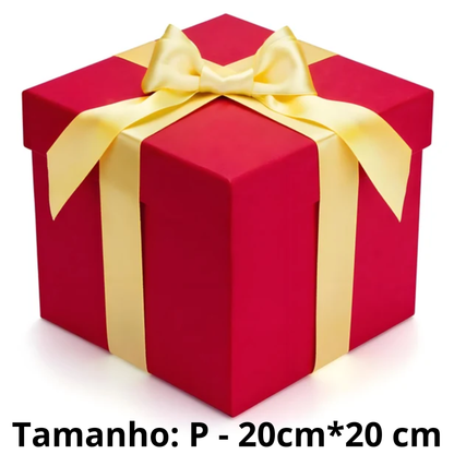 Caixa de Presente com Laço Montável Acabamento Brilhante (Vermelho P - 20 x 20 cm)