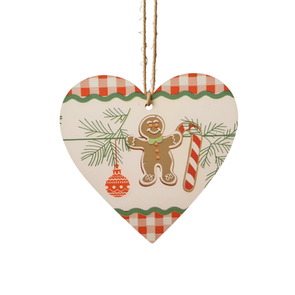 Pingente Coração Gengibre Kit 2 Enfeites Pendentes para Árvore de Natal em MDF 7cm
