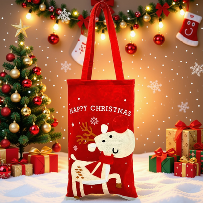 Bolsa Sacola de Presentes Enfeite Árvore de Natal Rena Alce e Bolsa Sacola de Presentes
