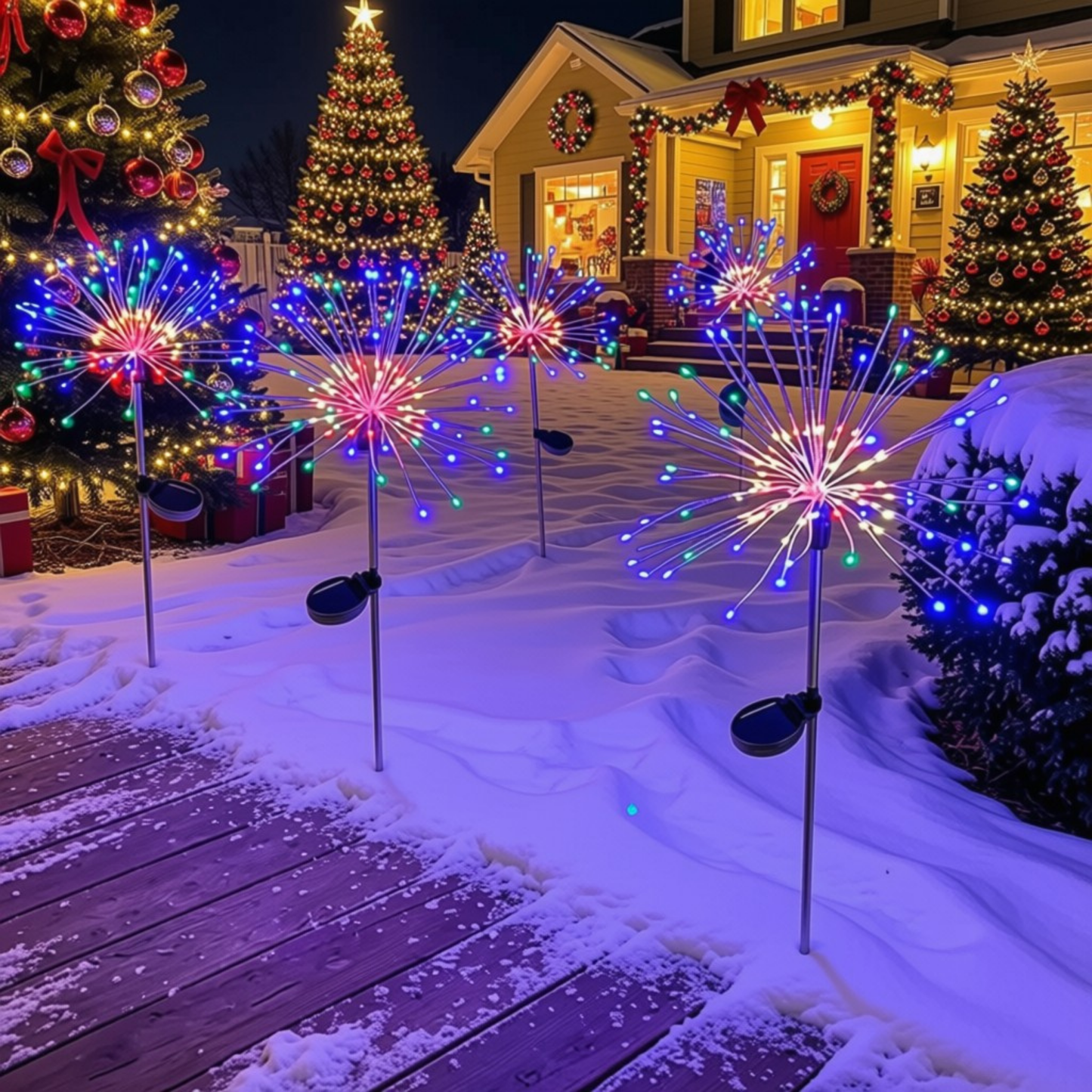 Pisca Solar Jardim Natal Fogos Artifício Luzes LEDs Colorido Luzes Decorativas Solares
