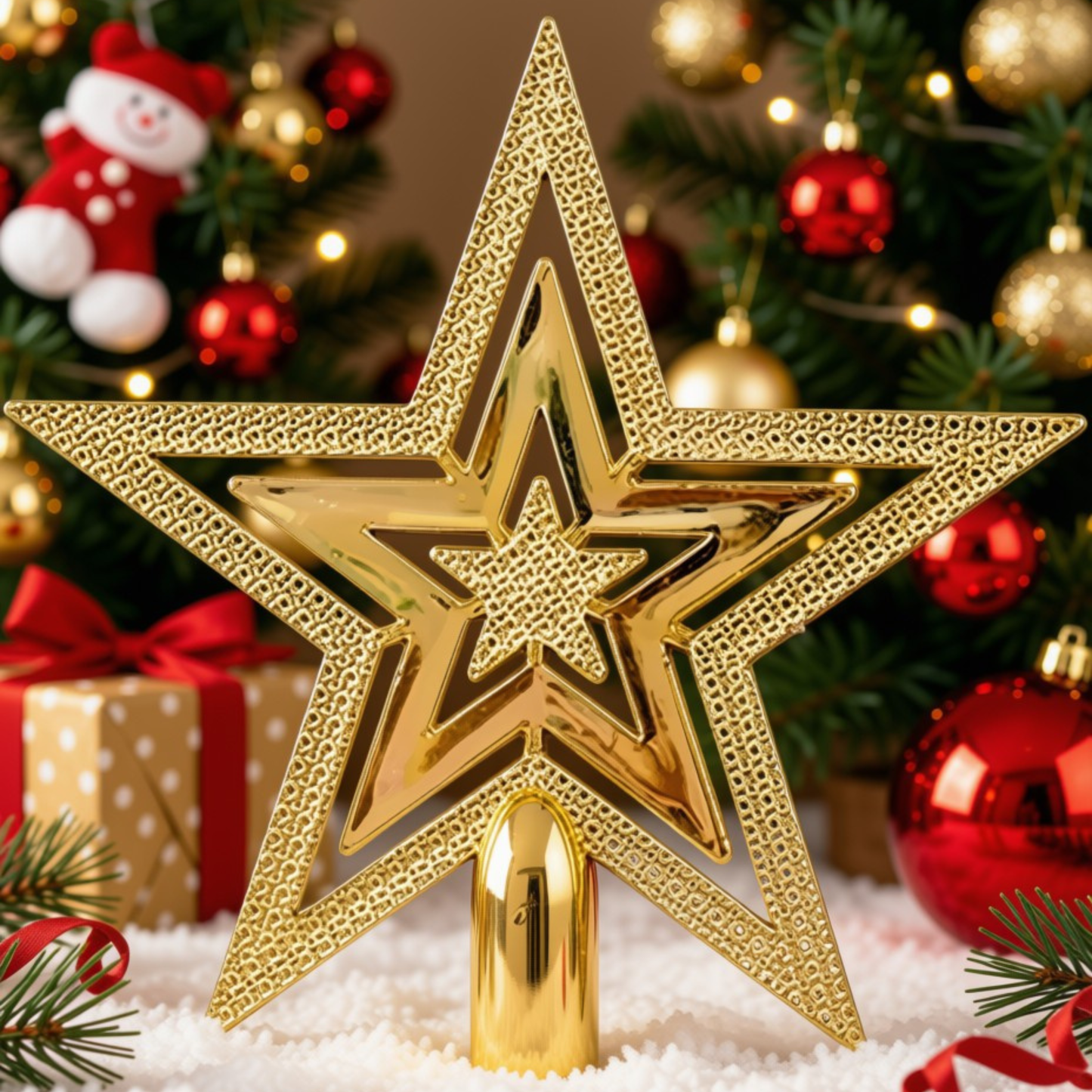 Enfeite Árvore Natal Estrela Ouro Ponteira Estrela Vazada Para Árvore Natal Dourada 19cm