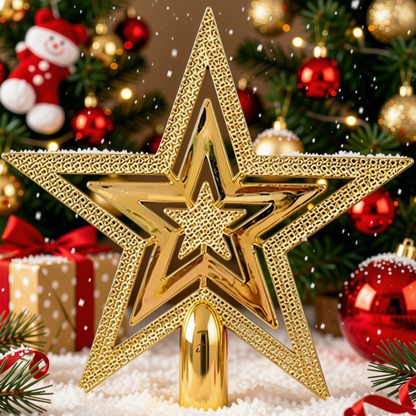 Enfeite Árvore Natal Estrela Ouro Ponteira Estrela Vazada Para Árvore Natal Dourada 19cm