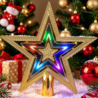 Enfeite Árvore Natal Estrela Ouro Ponteira Estrela Vazada Para Árvore Natal Dourada 19cm
