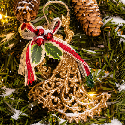 Enfeite Anjo Dourado Enfeite Pendente Árvore Natal Anjo Dourado 12,5cm*10cm