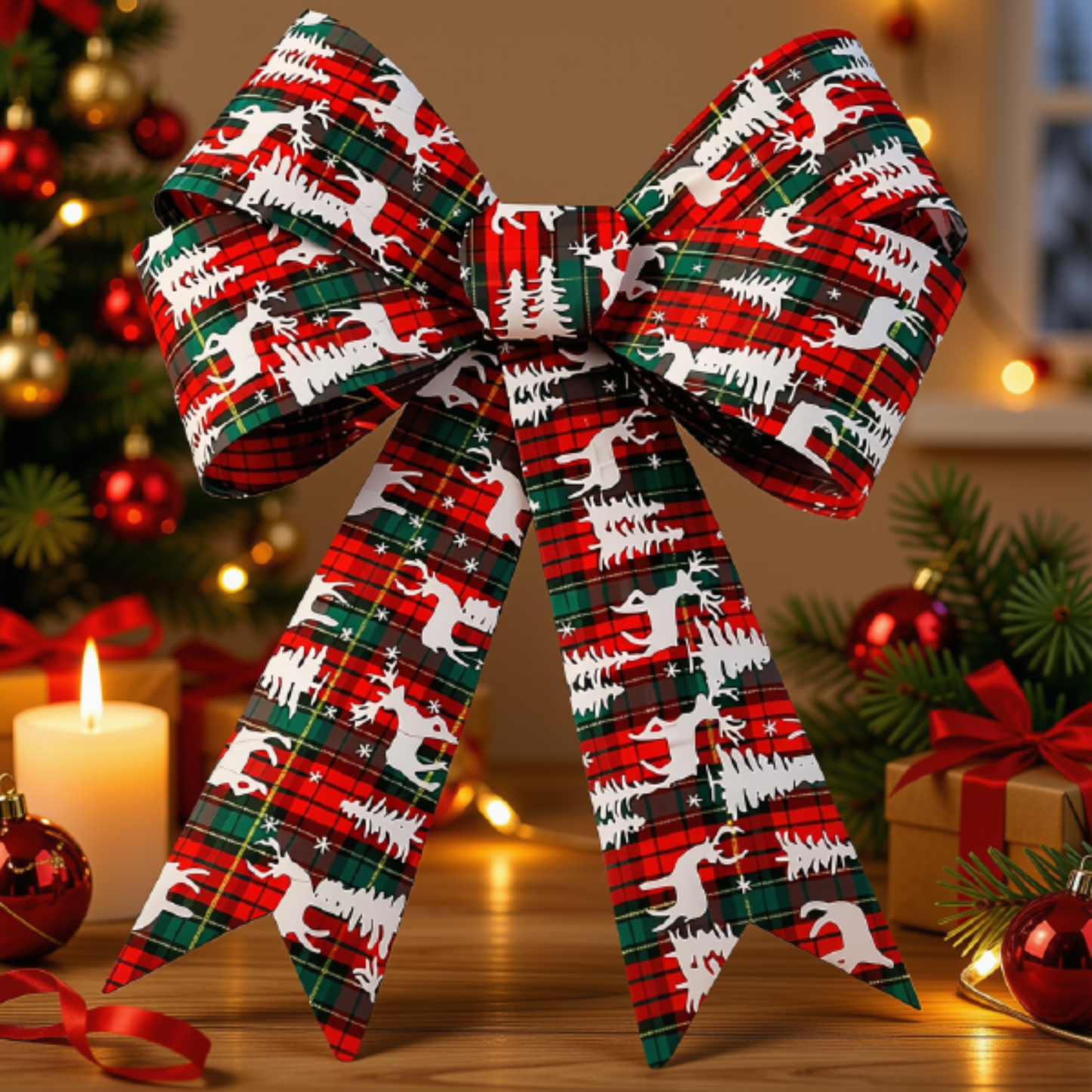 Laço Enfeite Árvore Natal Kit 1 Enfeites Árvore Natal Laço Decorado Figuras Natalinas 28.5cm