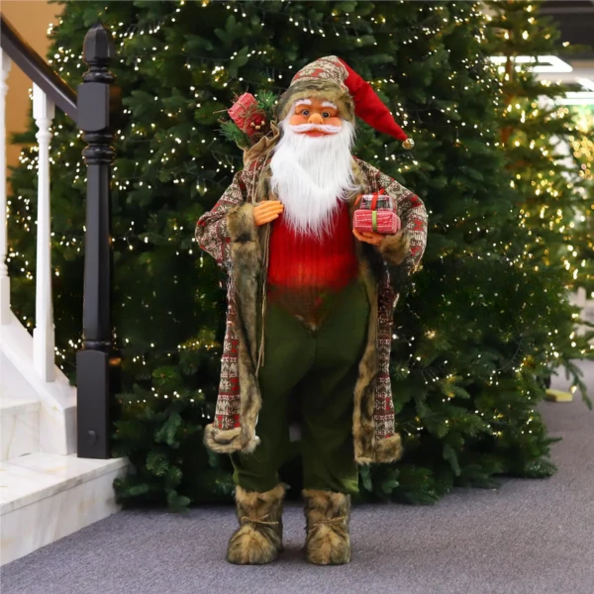 Boneco Papai Noel de Shopping Decoração 1.8 metros e Papai Noel Musical com Saxofone