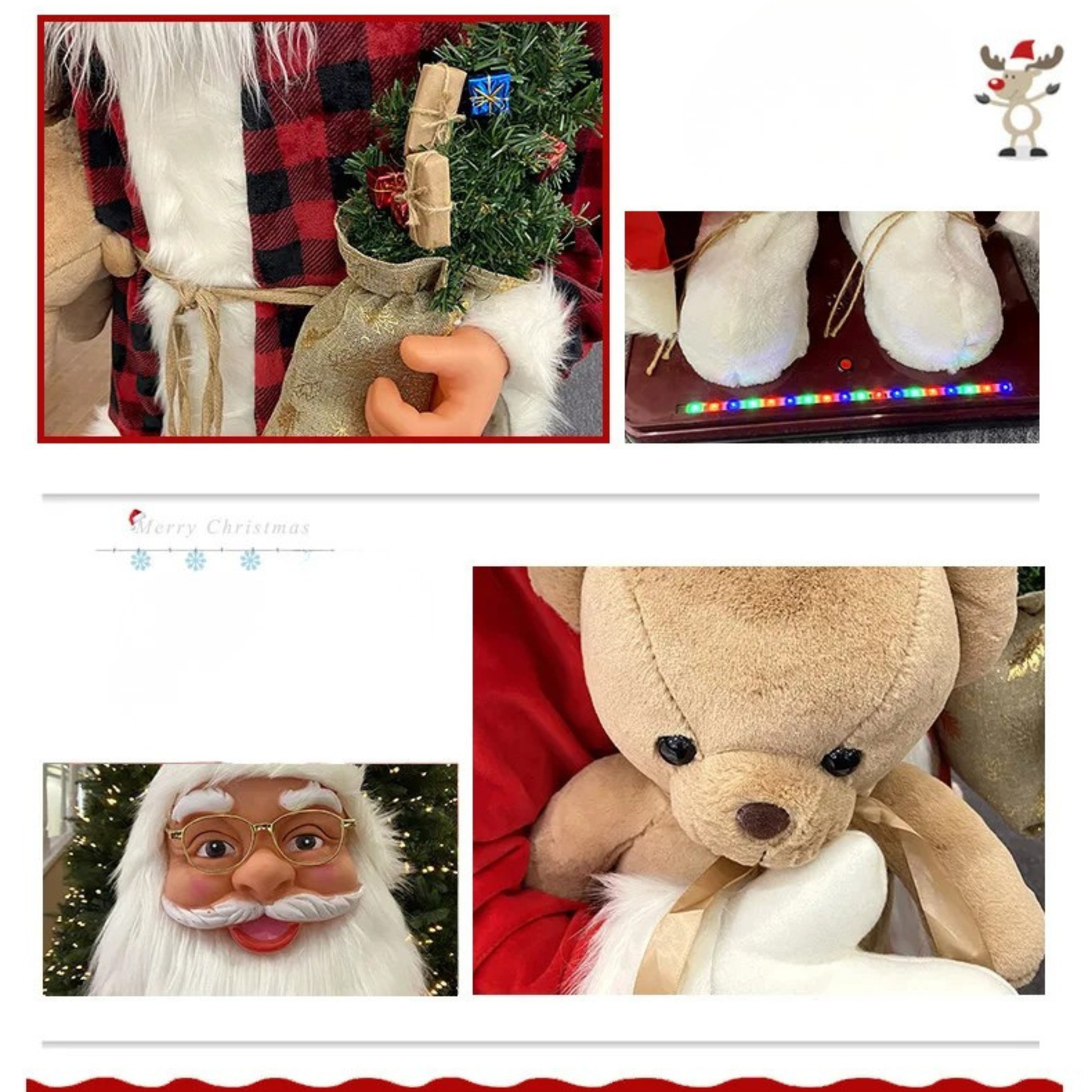 Boneco Papai Noel de Shopping Decoração 1.8 metros e Papai Noel Musical com Saxofone
