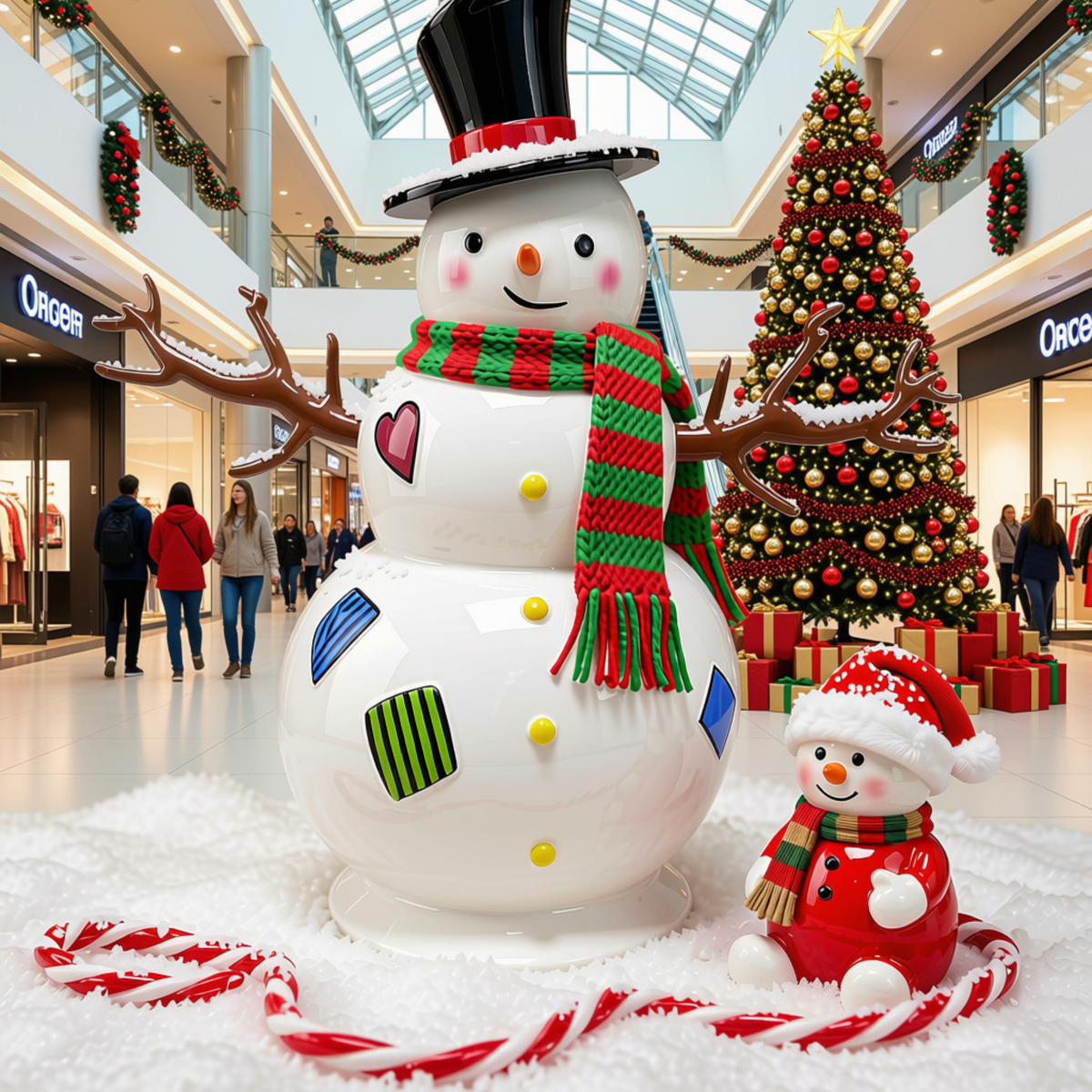 Boneco de Neve Gigante Decoração de Natal Shopping Figura de Natal Luminosa para Piso
