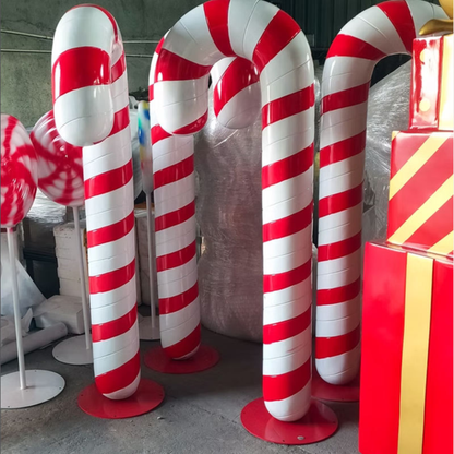 Bengala de Natal Gigante de Fibra de Vidro Pirulito Gigante para Shopping Cenário Natalino