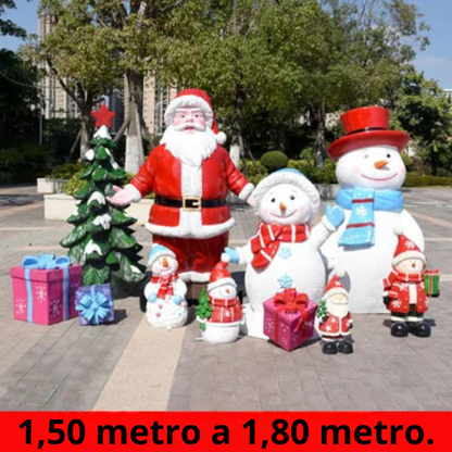 Estátua de Papai Noel em Fibra de Vidro, Boneco de Neve Decorativo Grande para Shopping