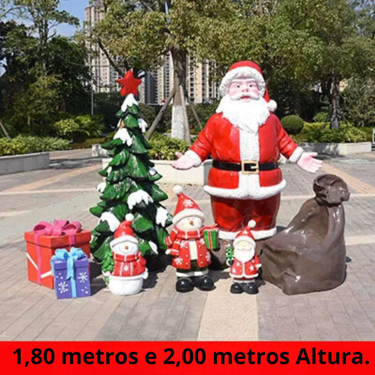 Estátua de Papai Noel em Fibra de Vidro, Boneco de Neve Decorativo Grande para Shopping