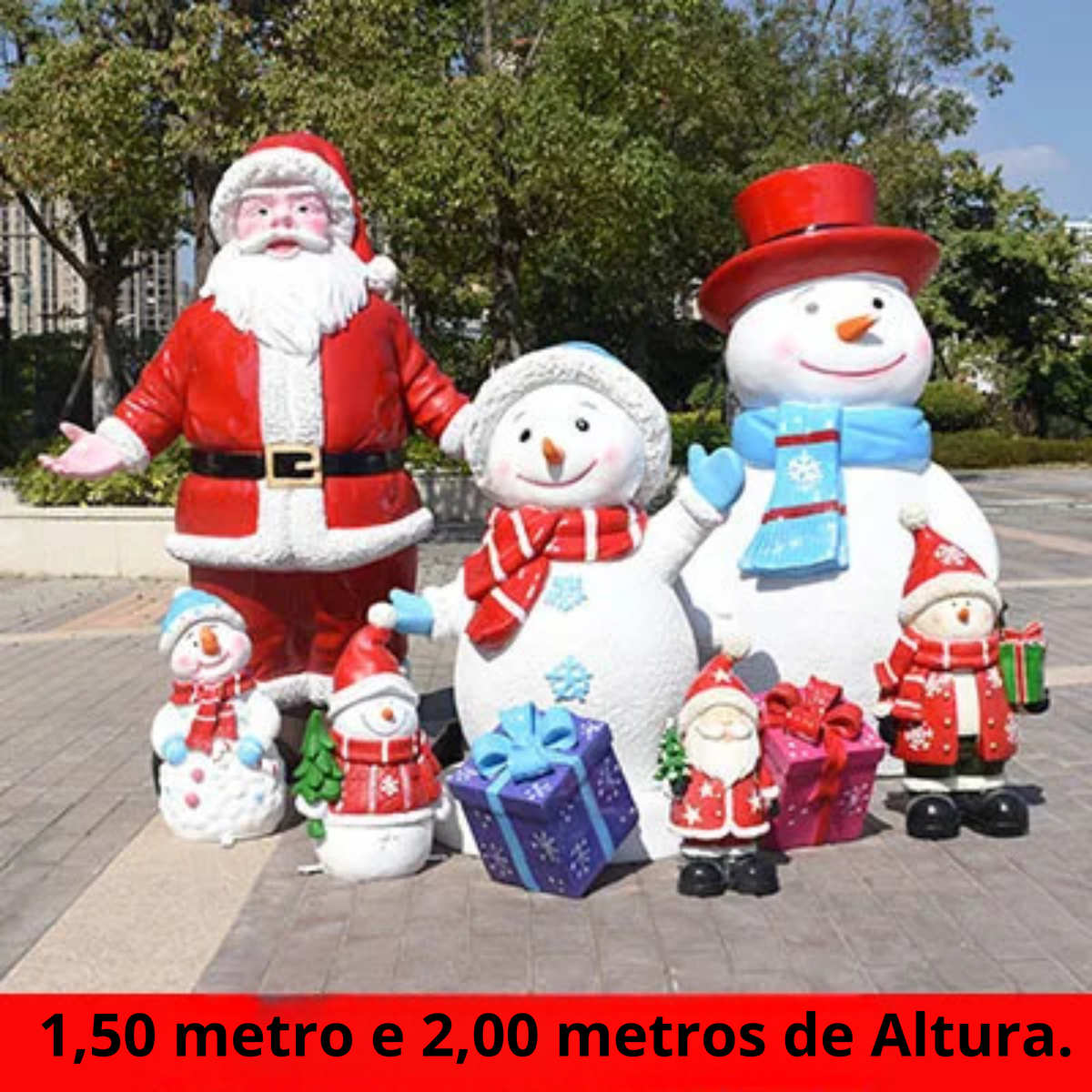 Estátua de Papai Noel em Fibra de Vidro, Boneco de Neve Decorativo Grande para Shopping