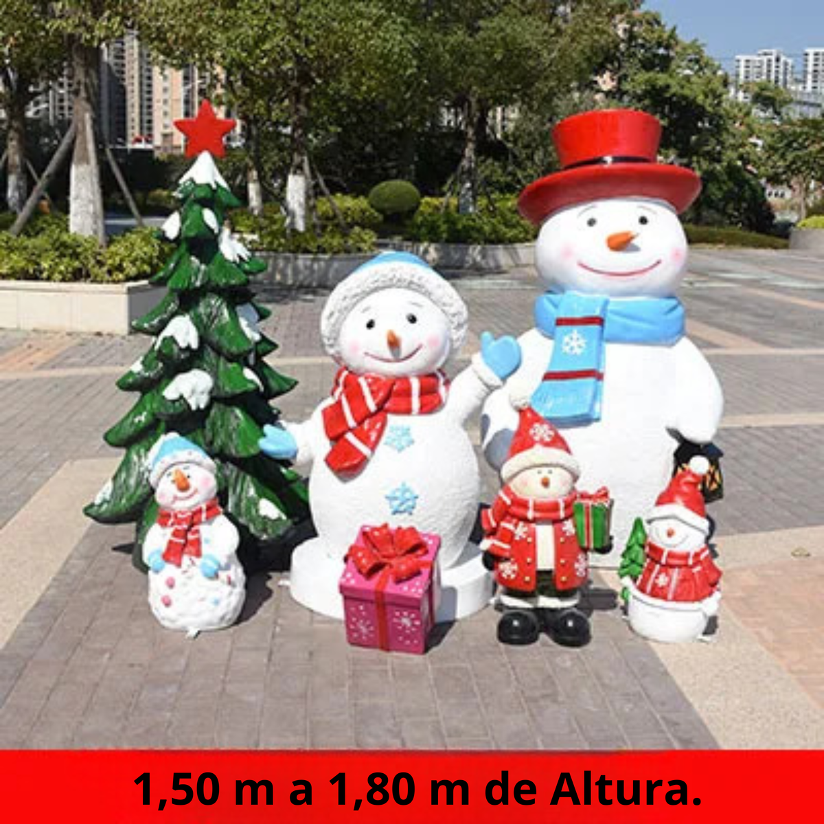 Estátua de Papai Noel em Fibra de Vidro, Boneco de Neve Decorativo Grande para Shopping
