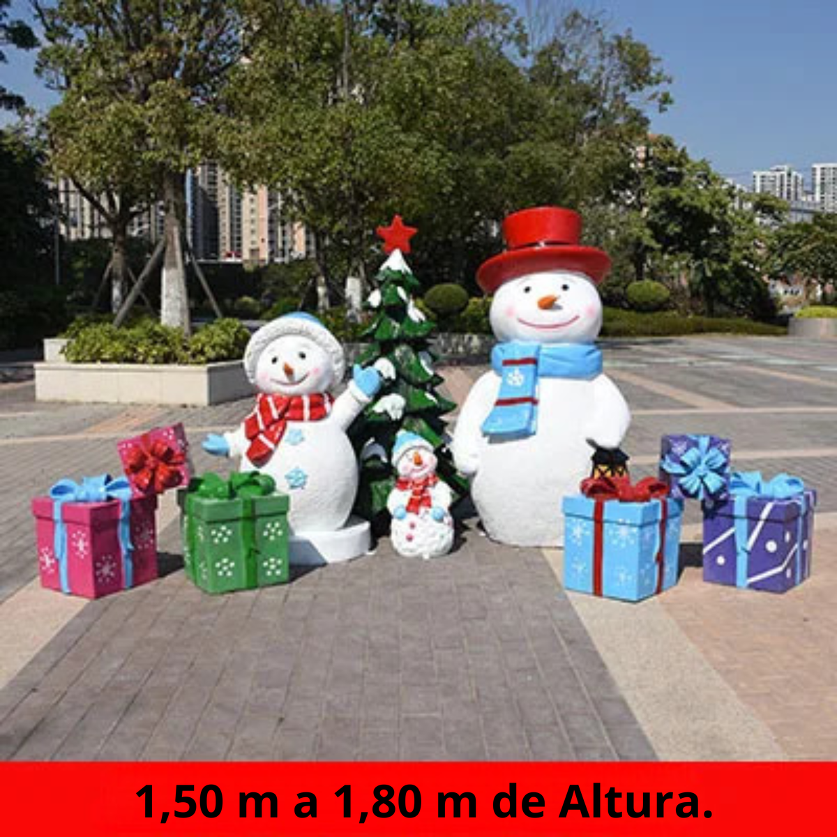 Estátua de Papai Noel em Fibra de Vidro, Boneco de Neve Decorativo Grande para Shopping
