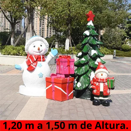 Estátua de Papai Noel em Fibra de Vidro, Boneco de Neve Decorativo Grande para Shopping
