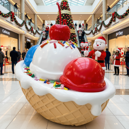 Escultura Gigante de Sorvete em Fibra de Vidro, Cenografia de Sorvete Gigante Shoppings