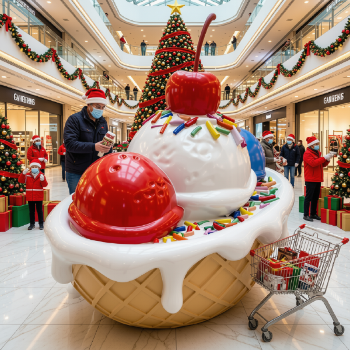Escultura Gigante de Sorvete em Fibra de Vidro, Cenografia de Sorvete Gigante Shoppings