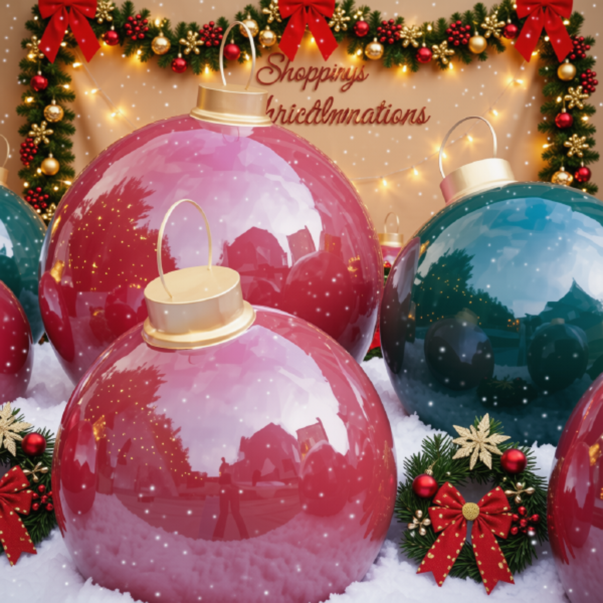 Bola de Natal Iluminada para Shopping Center, Bola de Natal em Fibra Vidro Gigante Vermelho