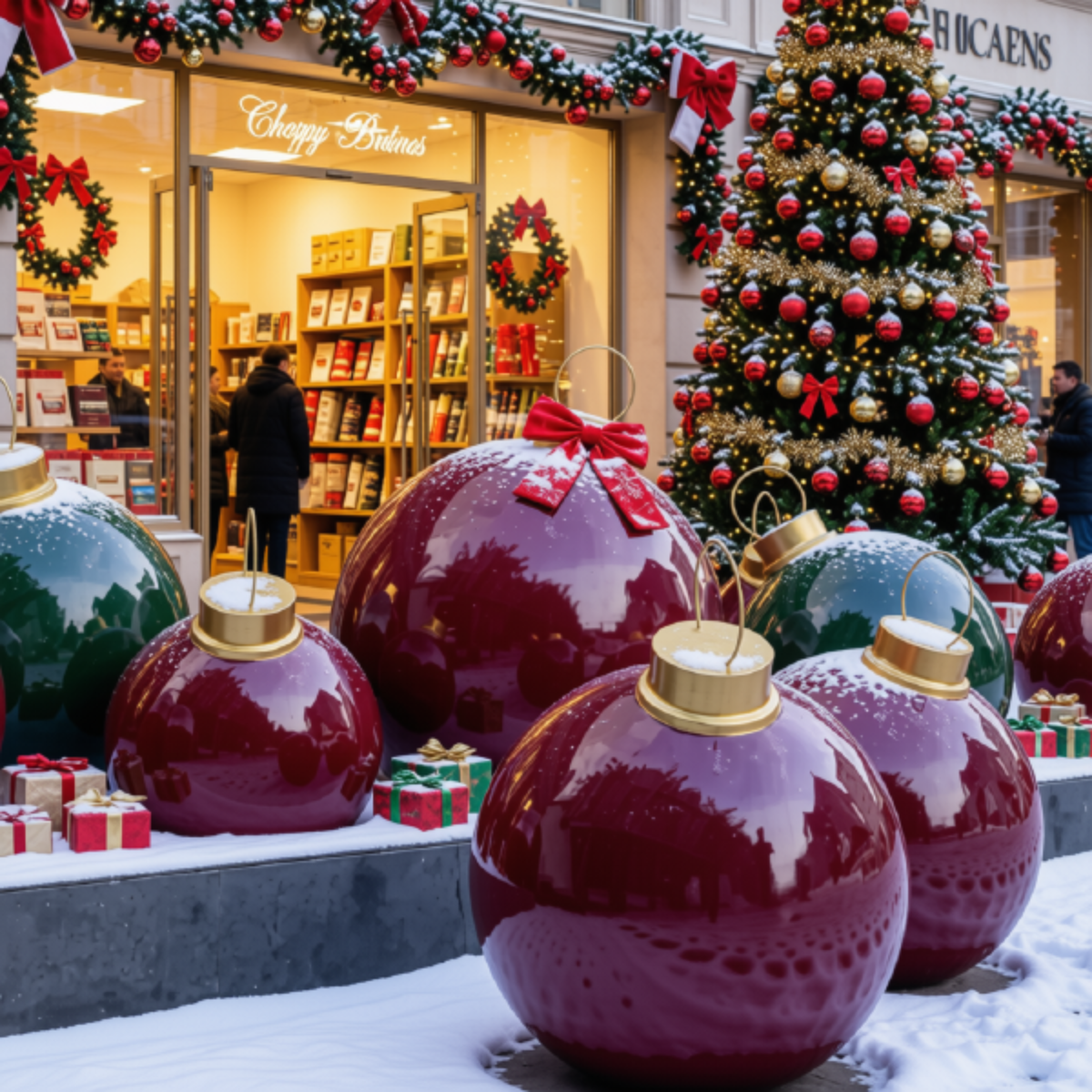 Bola de Natal Iluminada para Shopping Center, Bola de Natal em Fibra Vidro Gigante Vermelho