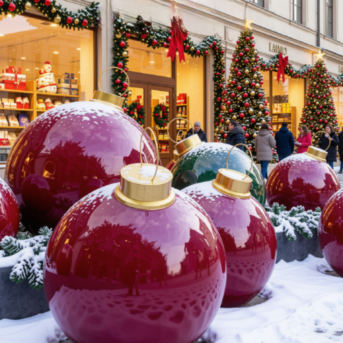 Bola de Natal Iluminada para Shopping Center, Bola de Natal em Fibra Vidro Gigante Vermelho
