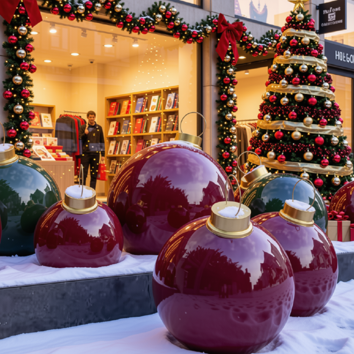 Bola de Natal Iluminada para Shopping Center, Bola de Natal em Fibra Vidro Gigante Vermelho