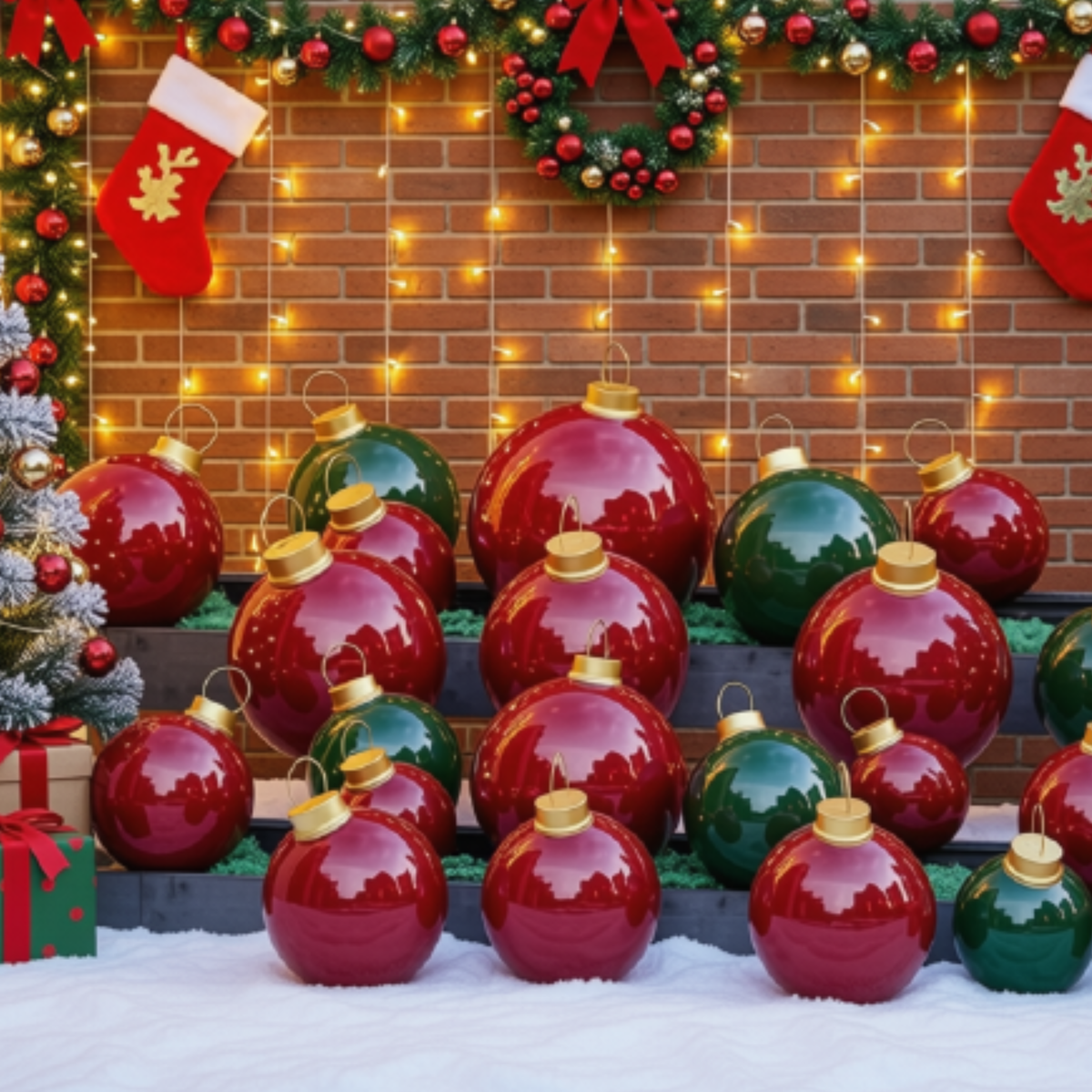 Bola de Natal Iluminada para Shopping Center, Bola de Natal em Fibra Vidro Gigante Vermelho