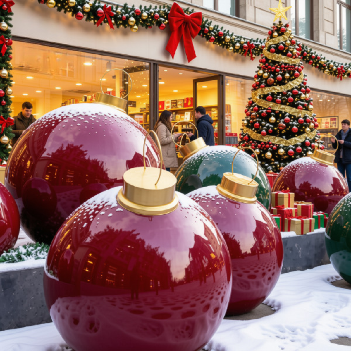 Bola de Natal Iluminada para Shopping Center, Bola de Natal em Fibra Vidro Gigante Vermelho