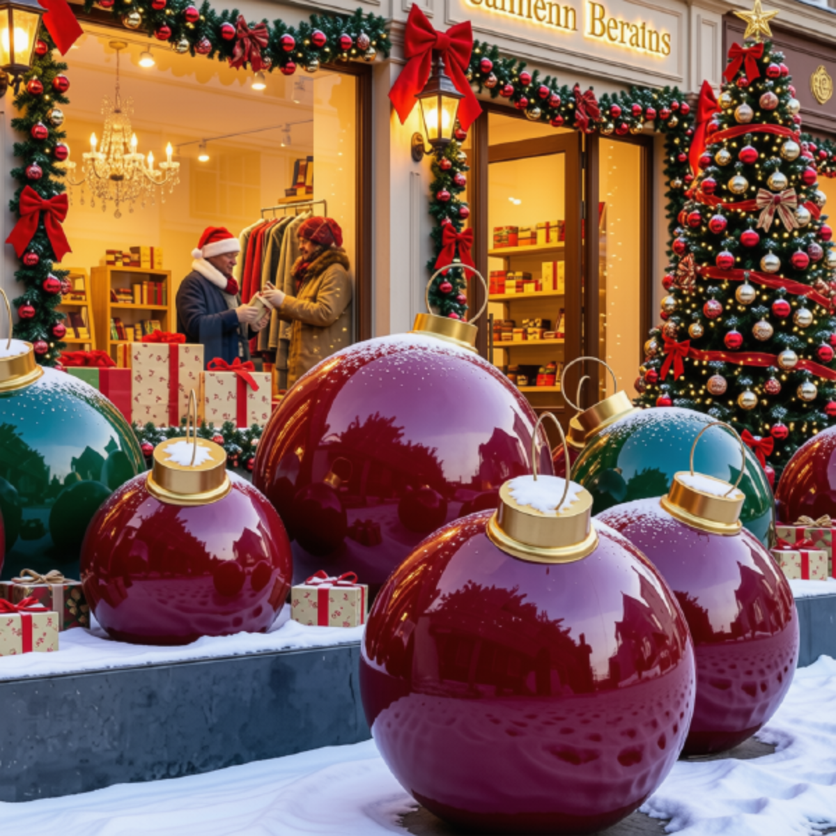 Bola de Natal Iluminada para Shopping Center, Bola de Natal em Fibra Vidro Gigante Vermelho