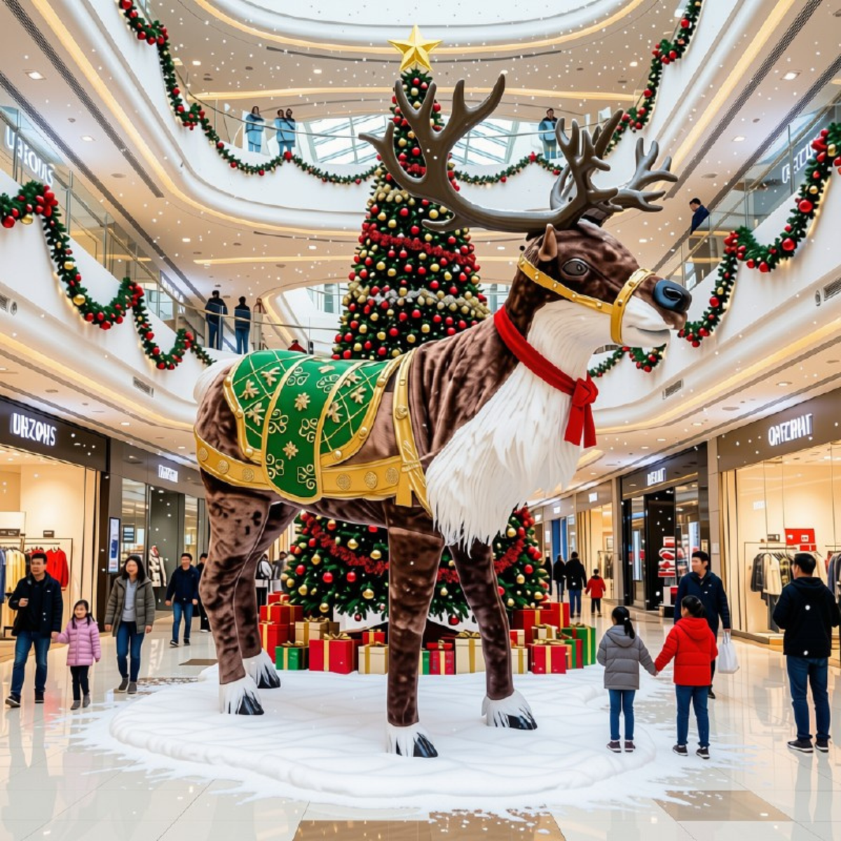 Rena de Natal Realista Gigante com Som e Movimento Animatrônica Luxo 1,40m, Shopping