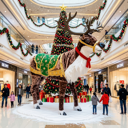 Rena de Natal Realista Gigante com Som e Movimento Animatrônica Luxo 1,40m, Shopping