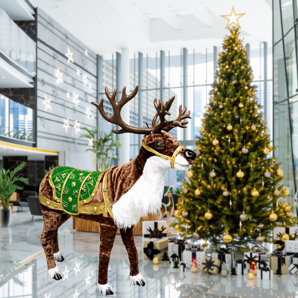 Rena de Natal Realista Gigante com Som e Movimento Animatrônica Luxo 1,40m, Shopping