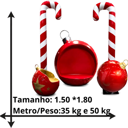 Decorações de Natal Comerciais de Exterior em Fibra de Vidro, Bolas Natal Gigantes Assento