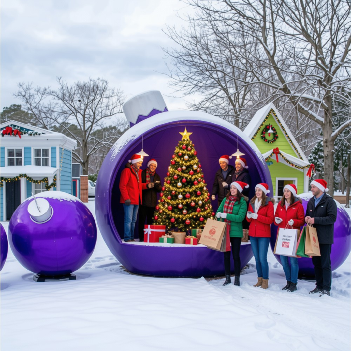 Decorações de Natal Comerciais de Exterior em Fibra de Vidro, Bolas Natal Gigantes Assento