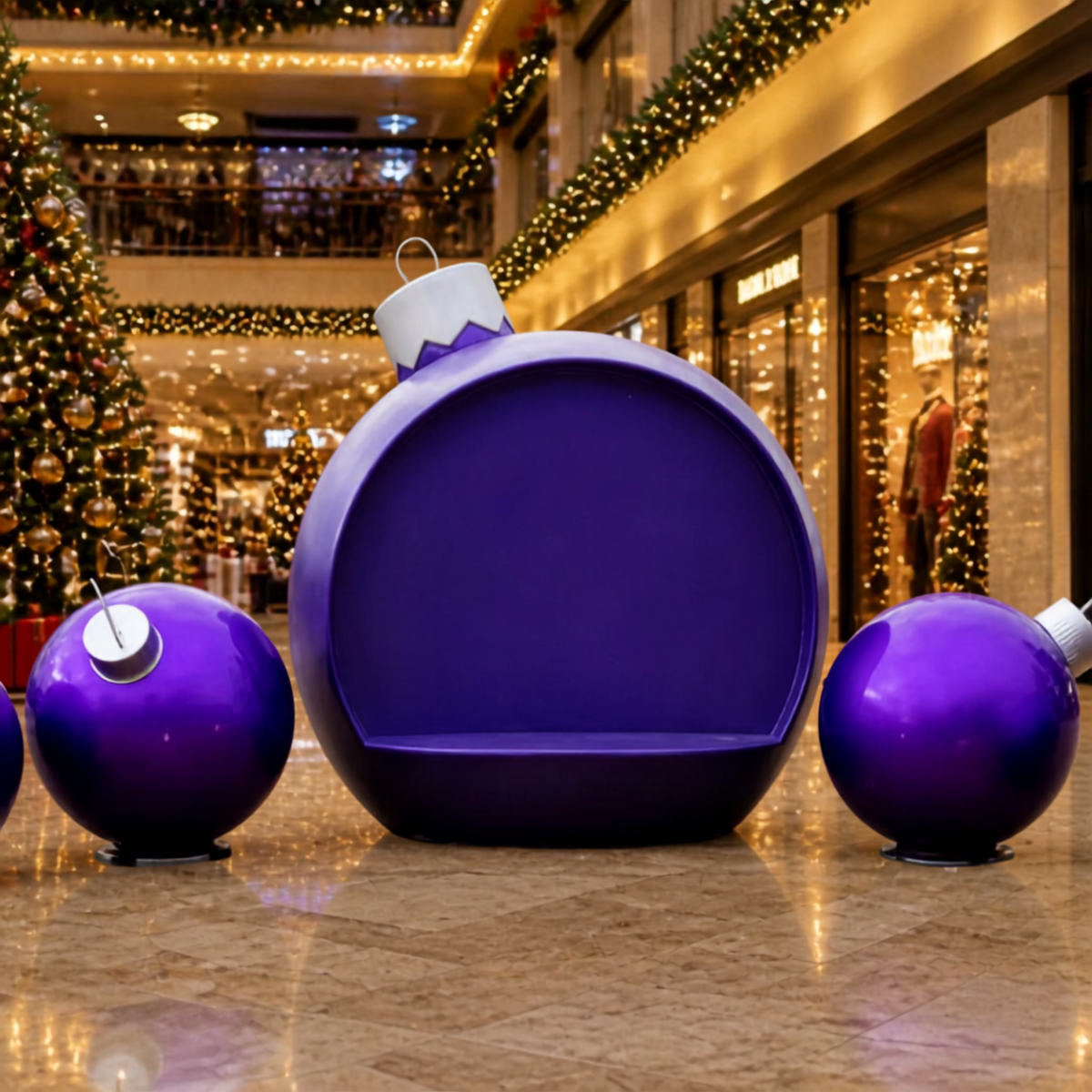 Decorações de Natal Comerciais de Exterior em Fibra de Vidro, Bolas Natal Gigantes Assento