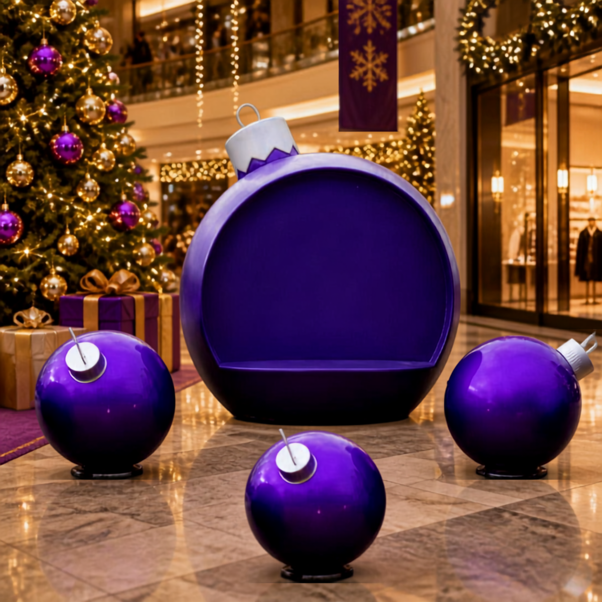 Decorações de Natal Comerciais de Exterior em Fibra de Vidro, Bolas Natal Gigantes Assento