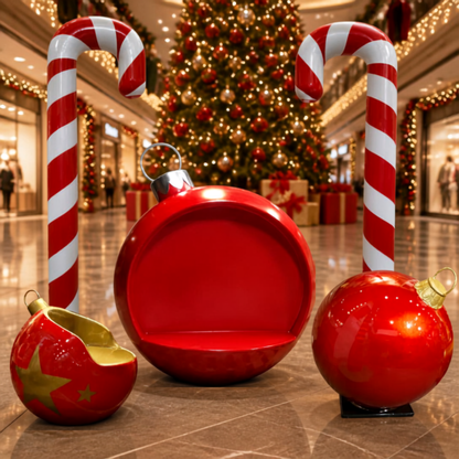 Decorações de Natal Comerciais de Exterior em Fibra de Vidro, Bolas Natal Gigantes Assento