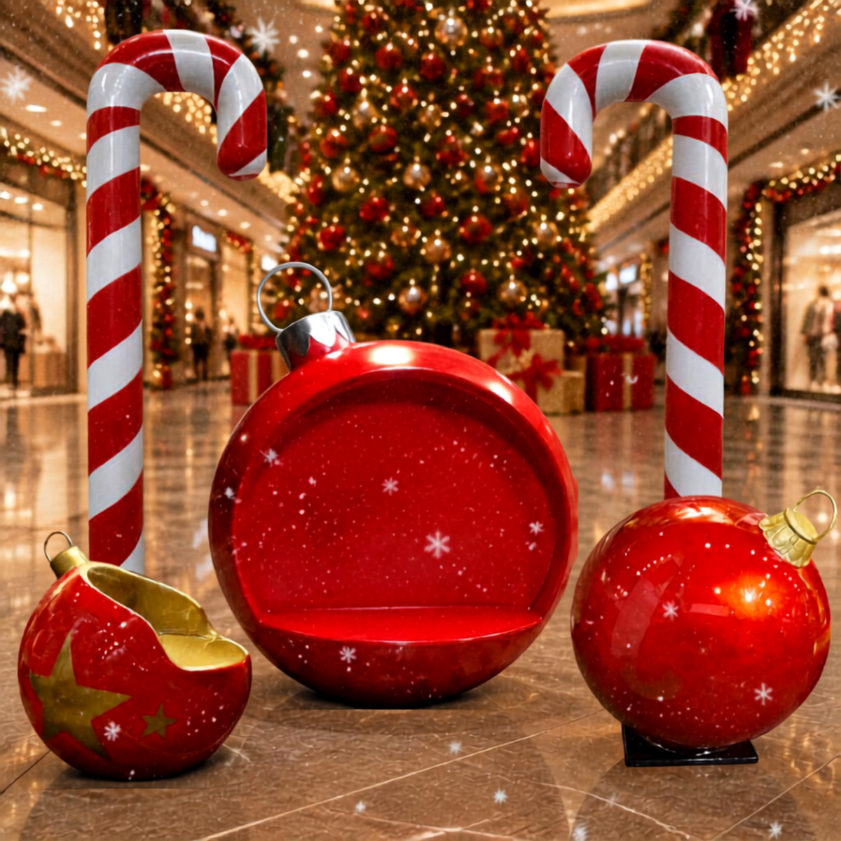 Decorações de Natal Comerciais de Exterior em Fibra de Vidro, Bolas Natal Gigantes Assento