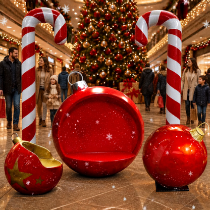 Decorações de Natal Comerciais de Exterior em Fibra de Vidro, Bolas Natal Gigantes Assento