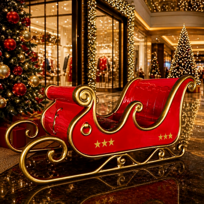 Decoração de Natal de Trenó de Papai Noel, Vermelho e Trenó Gigante de Natal Shopping